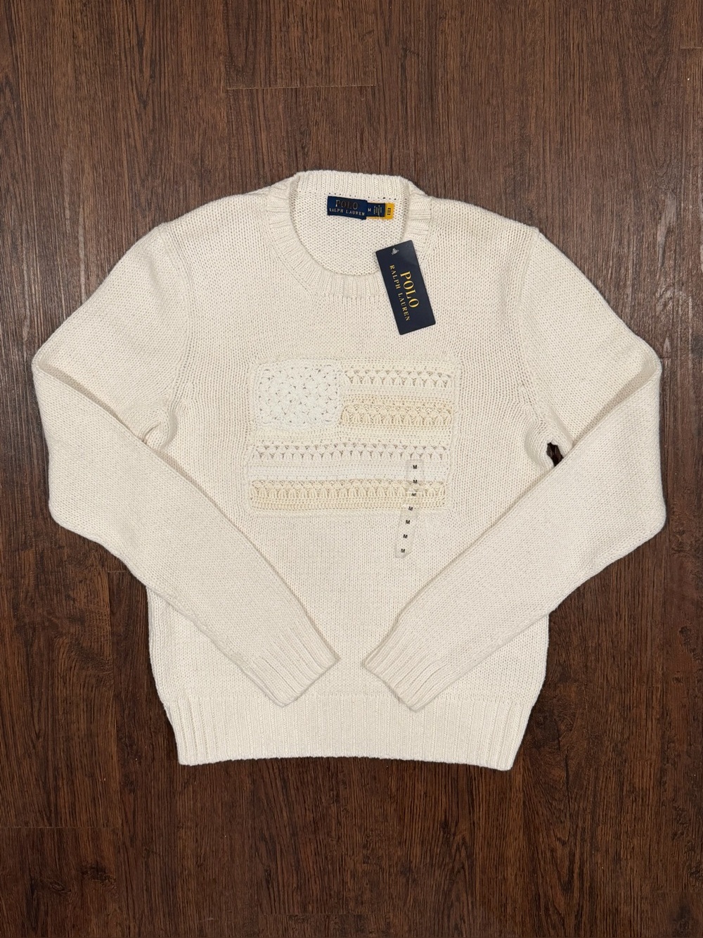 Polo Ralph Lauren white crochet American flag sweater size M - Picture 6 of 16